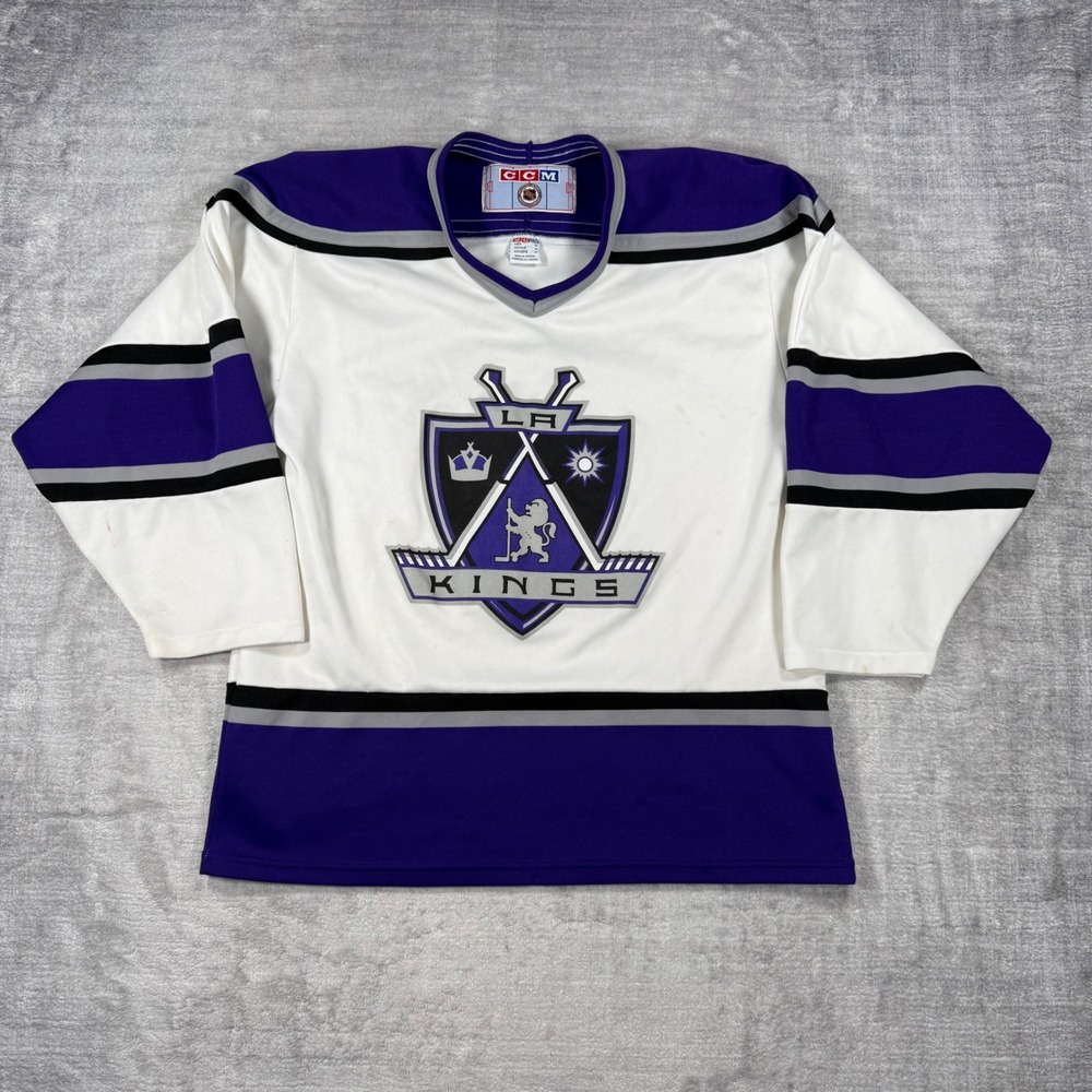 Los Angeles LA Kings Jersey Mens Medium White Vintage 90s Coat Of Arms CCM NHL